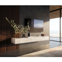 Lowboard Cuor 200 cm Keramik Laminam Travertino Bianco Creme-Weiß 1 Klappe 1 Schubfach Schwebend – Bild 2