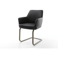 Freischwinger Xana-Flex mit Armlehnen Echt-Leder Schwarz Freischwinger flach Effektfinish Titan Taschenfederkern