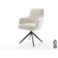 Drehstuhl Heira-Flex mit Armlehnen Plüsch Creme-Weiß Kreuzgestell breit Schwarz 360 drehbar Wippfunktion Taschenfederkern