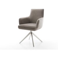 Drehstuhl Heira-Flex mit Armlehnen Strukturstoff Soft Taupe Kreuzgestell breit Edelstahl 360 drehbar Wippfunktion Taschenfederkern – Bild 2