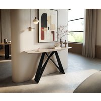 Konsolentisch Edge Boot 140x40 cm Keramik Laminam Travertino Bianco Creme-Weiß Velio Metall Schwarz