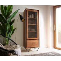 Vitrine Stonegrace 55x180 cm Akazie Braun Steinfurnier 1 Tür 2 Schubladen V-Fuß Schwarz