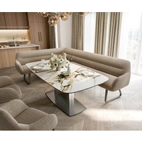 Esszimmerbank Taya-Flex 285x190 cm Bouclé Schlamm Kufengestell flach Effektfinish Titan Taschenfederkern Links