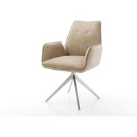 Esszimmerstuhl Zoa-Flex Mikrofaser Beige Vintage Kreuzgestell breit Edelstahl Taschenfederkern