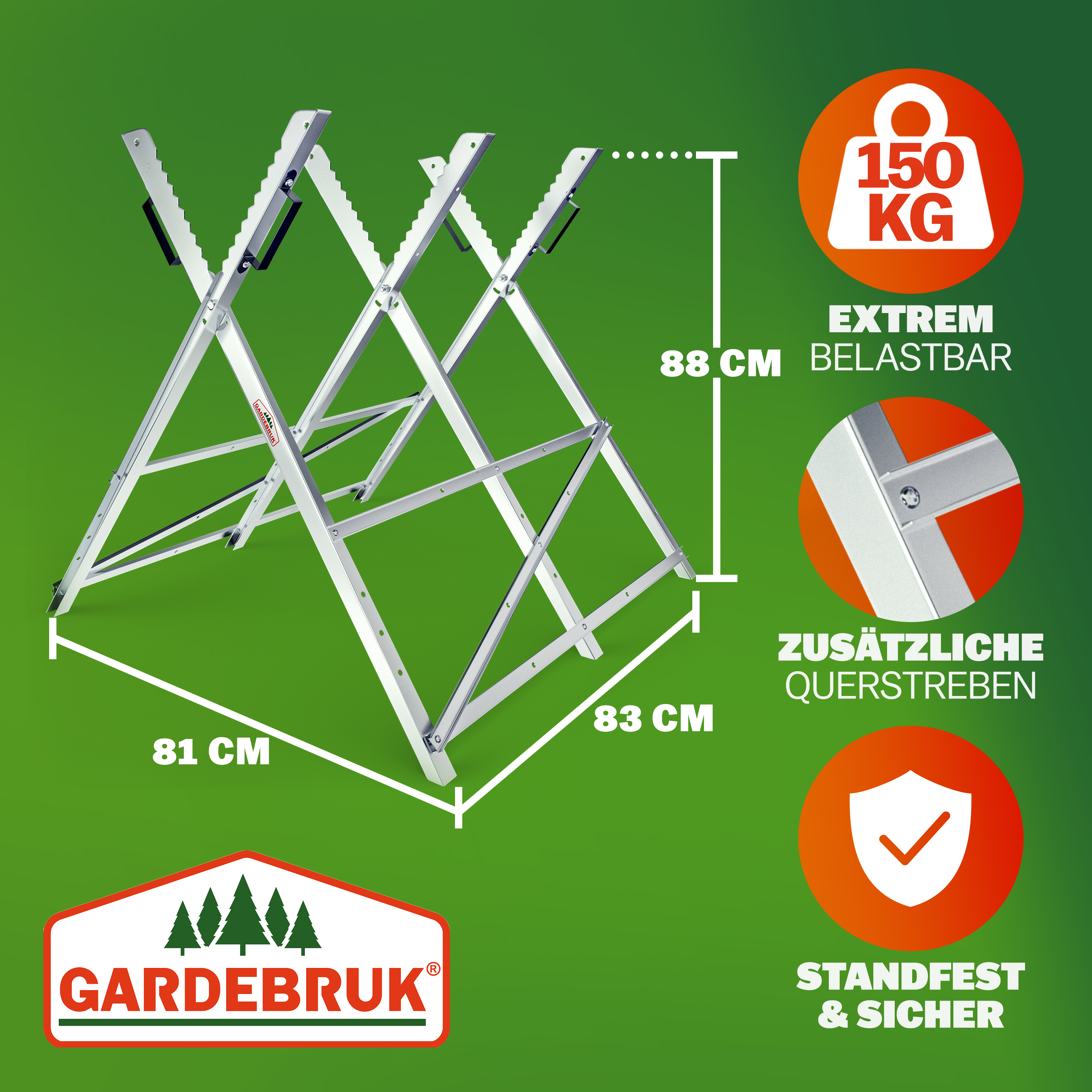 monzana Holzsägebock Metall verzinkt 83x81x88cm – Bild 3