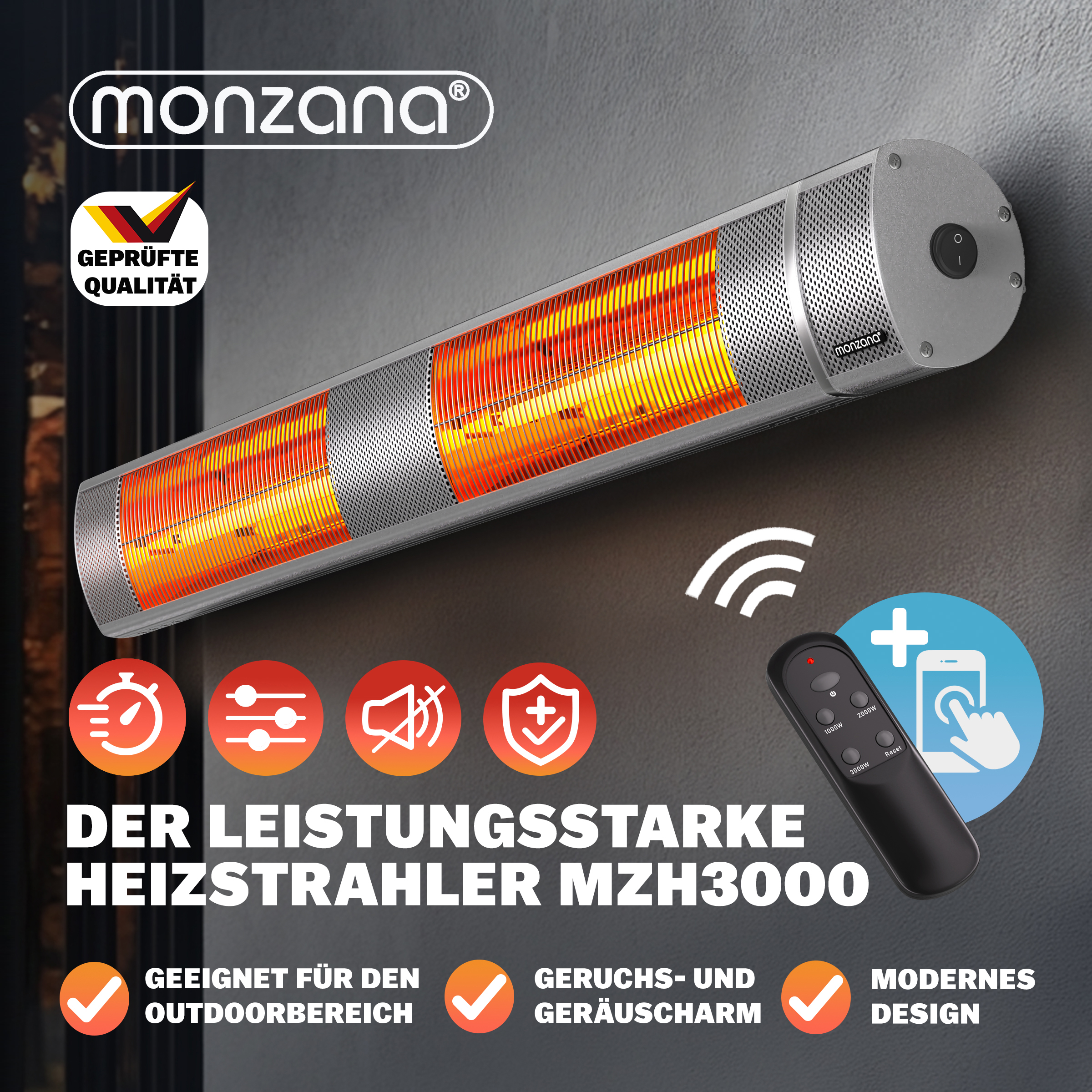 monzana Heizstrahler MZH3000 Silber 3000W – Bild 3