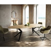 Esstisch Edge Oval 280x130 Keramik Laminam Sabbia Eichefarbig Zenthara kantig Metall Schwarz