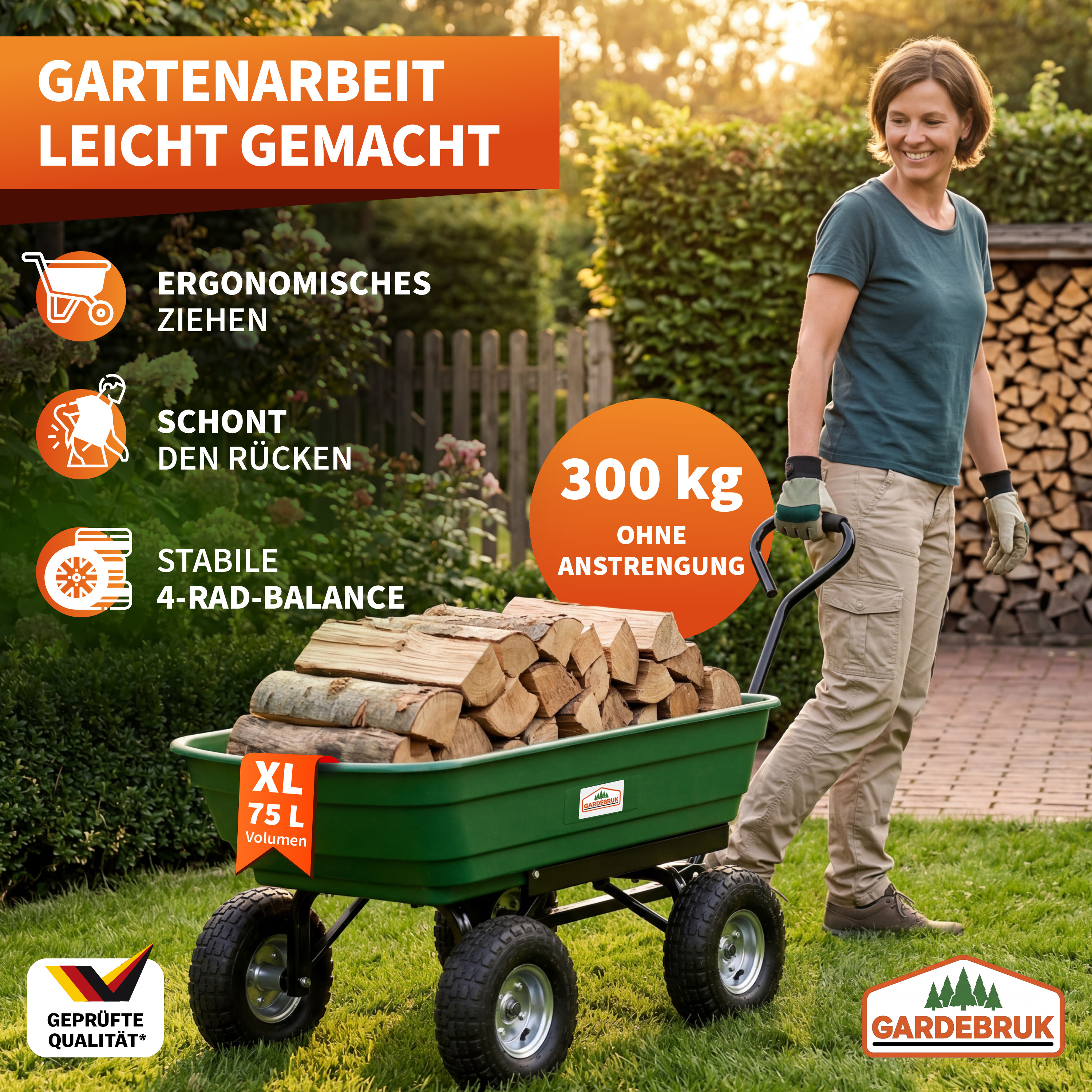 Gardebruk Bollerwagen Grün 103,5x51x92,5cm mit Kippfunktion – Bild 3