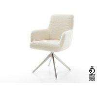 Drehstuhl Heira-Flex mit Armlehnen Teddystoff Beige Kreuzgestell breit Edelstahl 360 drehbar Wippfunktion Taschenfederkern