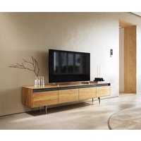 Designer-Lowboard Stonegrace 200 cm Eiche Natur Schiefer 4 Schübe Fuß Oval Edelstahl