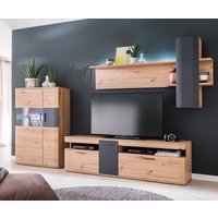 Highboard Farum 90 x 130 cm Eiche Optik Glasvitrine 3 Türen