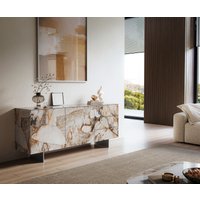 Sideboard Cuor 180 cm Keramik Patagonia Poliert 2 Türen 3 Schubfächer Fuß Schwebeoptik Edelstahl