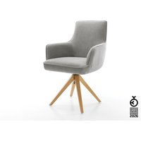 Drehstuhl Heira-Flex mit Armlehnen Strukturstoff Soft Grau Holzgestell kantig Natur 360 drehbar Taschenfederkern