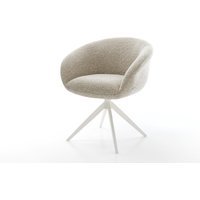 Drehstuhl Vinka-Flex mit Armlehnen Webstoff Soft Beige Kreuzgestell breit Weiß 360 drehbar Wippfunktion Taschenfederkern