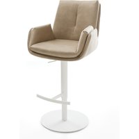 Barstuhl Clea-Flex Mikrofaser Beige Vintage Drehfuß höhenverstellbar Metall Weiß