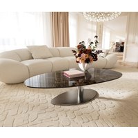 Couchtisch Edge Oval 140x75 cm Keramik Emperador Extra Lucidato Dunkelbraun Vibany Edelstahl gebürstet