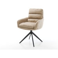 Drehstuhl Abelia-Flex mit Armlehnen Mikrofaser Beige Vintage Kreuzgestell breit Schwarz 360 drehbar Wippfunktion