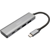 DIGITUS USB-C Hub, 4 Port, 2x USB A 2x USB-C, dunkelgrau