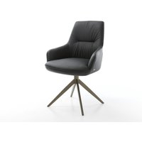 Drehstuhl Zelia-Flex mit Armlehnen Echt-Leder Schwarz Kreuzgestell breit Effektfinish Titan 360 drehbar Wippfunktion Taschenfederkern