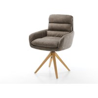 Esszimmerstuhl Abelia-Flex mit Armlehnen Mikrofaser Taupe Vintage Holzgestell kantig Natur 360 drehbar – Bild 2