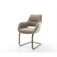 Freischwinger Yago-Flex mit Armlehnen Bouclé Schlamm Freischwinger flach Effektfinish Titan Taschenfederkern