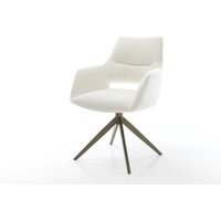 Drehstuhl Yago-Flex mit Armlehnen Bouclé Soft Beige Kreuzgestell breit Effektfinish Titan 360 drehbar Wippfunktion Taschenfederkern