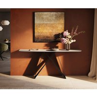 Konsolentisch Edge Boot 180x40 cm Keramik Laminam Travertino Bianco Creme-Weiß Velio Metall Schwarz