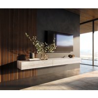 Lowboard Cuor 250 cm Keramik Laminam Travertino Bianco Creme-Weiß 1 Klappe 1 Schubfach Schwebend – Bild 2