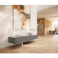Lowboard Cuor 150 cm Keramik Beton Grau 1 Klappe 1 Schubfach Fuß Schwebeoptik Acrylglas – Bild 2