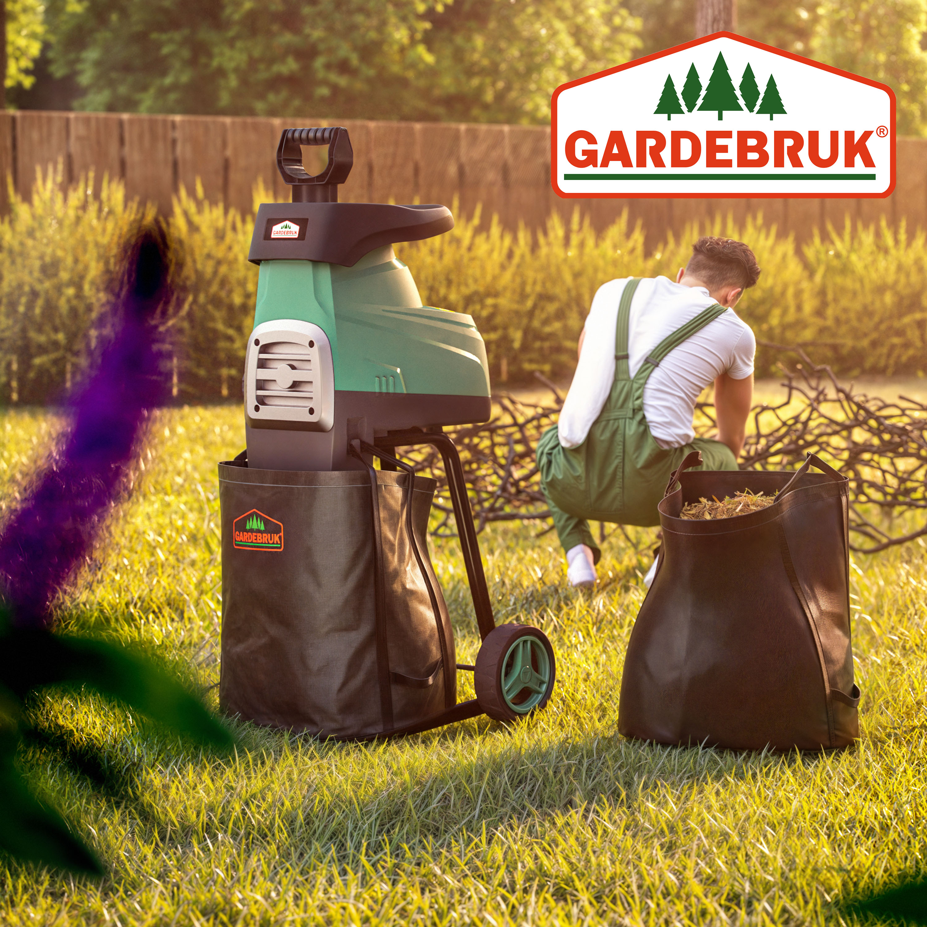 Gardebruk Häcksler leise für Äste bis 44mm 3100W 2x60L Sammelbeutel 17kg – Bild 3