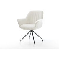 Esszimmerstuhl Keila-Flex mit Armlehnen Bouclé Soft Beige Kreuzgestell konisch Schwarz