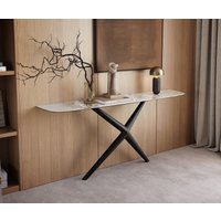 Konsolentisch Edge Boot 180x40 cm Keramik Minas Melange Weiß-Beige Estelo Metall Schwarz