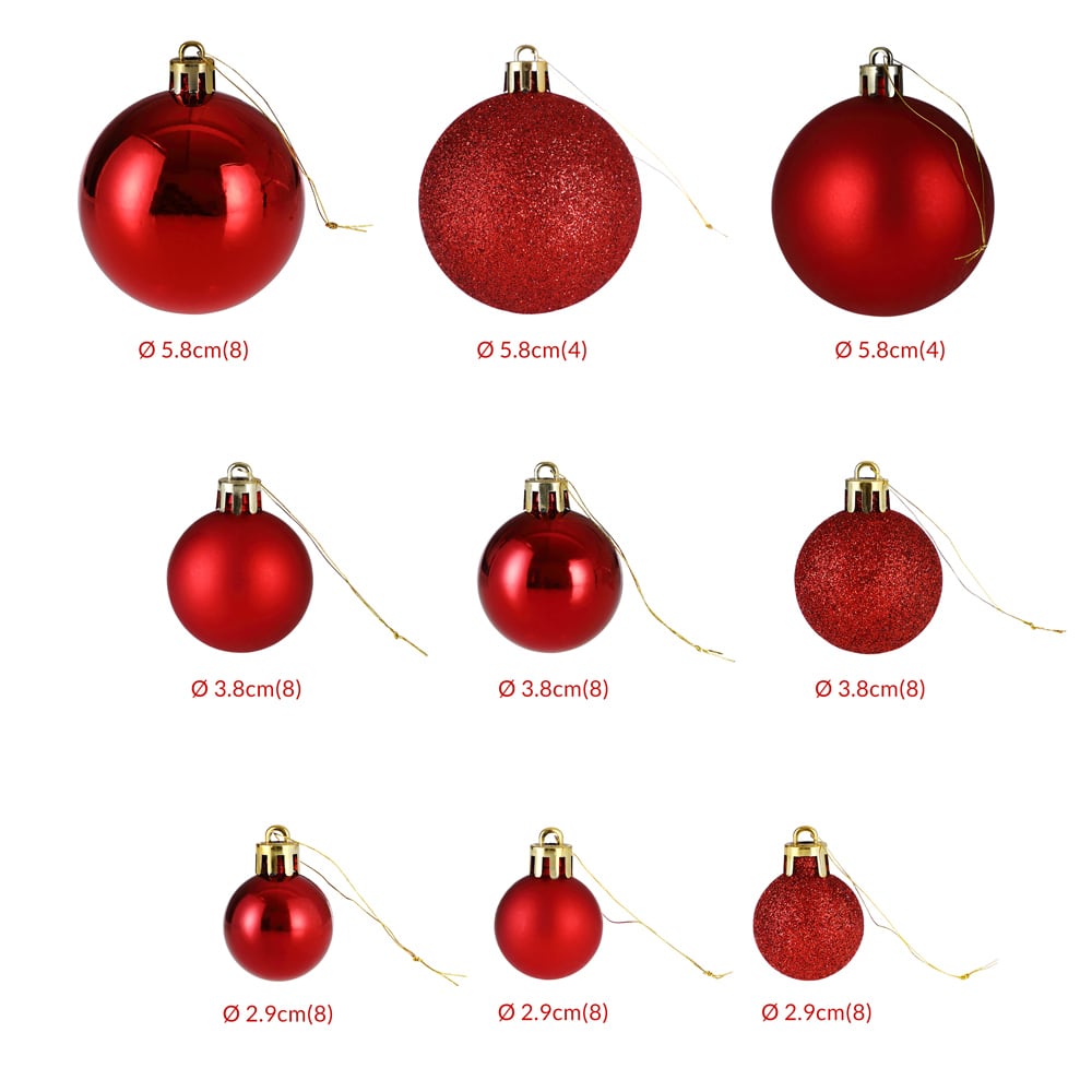Deuba Weihnachtskugeln Rot 77 tlg in matt glänzend & glitzernd – Bild 2