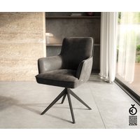 Drehstuhl Heira-Flex mit Armlehnen Mikrofaser Anthrazit Vintage Kreuzgestell breit Schwarz 360 drehbar Taschenfederkern