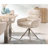 Esszimmerstuhl Abelia-Flex mit Armlehnen Cord Beige Kreuzgestell kantig Edelstahl