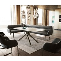 Esszimmerbank Taya-Flex 285x190 cm Mikrofaser Anthrazit Vintage Kufengestell flach Effektfinish Titan Taschenfederkern Links – Bild 2