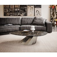 Couchtisch Edge Organisch 140x76 cm Keramik Emperador Extra Lucidato Dunkelbraun Parabi Edelstahl gebürstet