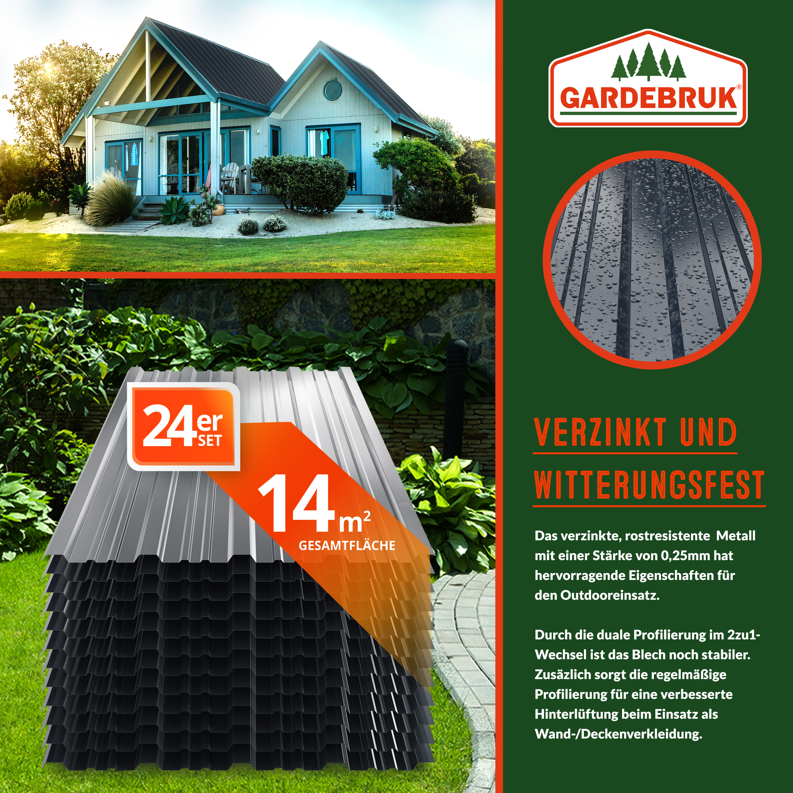 Gardebruk Trapezblech 24er-Set Anthrazit 129x46cm 14m – Bild 3