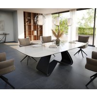 Esstisch Edge Boot 240x120 cm Keramik Onyx Champagne W-Gestell Metall Schwarz