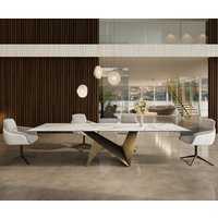 Esstisch Edge 300x100 Keramik Calacatta Luxe Weiß-Gold-Grau Origami Metallic Gold