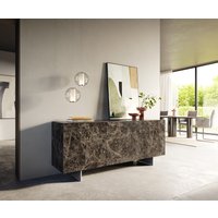 Sideboard Cuor 180 cm Keramik Emperador Extra Lucidato Dunkelbraun 2 Türen 3 Schubfächer Fuß Schwebeoptik Edelstahl
