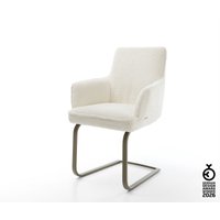 Freischwinger Heira-Flex mit Armlehnen Bouclé Weiß Freischwinger flach Effektfinish Titan Taschenfederkern