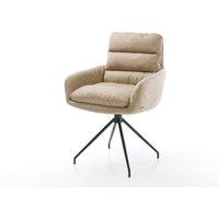 Esszimmerstuhl Abelia-Flex mit Armlehnen Mikrofaser Beige Vintage Kreuzgestell konisch Schwarz