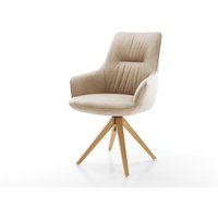 Drehstuhl Zelia-Flex mit Armlehnen Mikrofaser Beige Vintage Holzgestell kantig Natur 360 drehbar Taschenfederkern – Bild 2