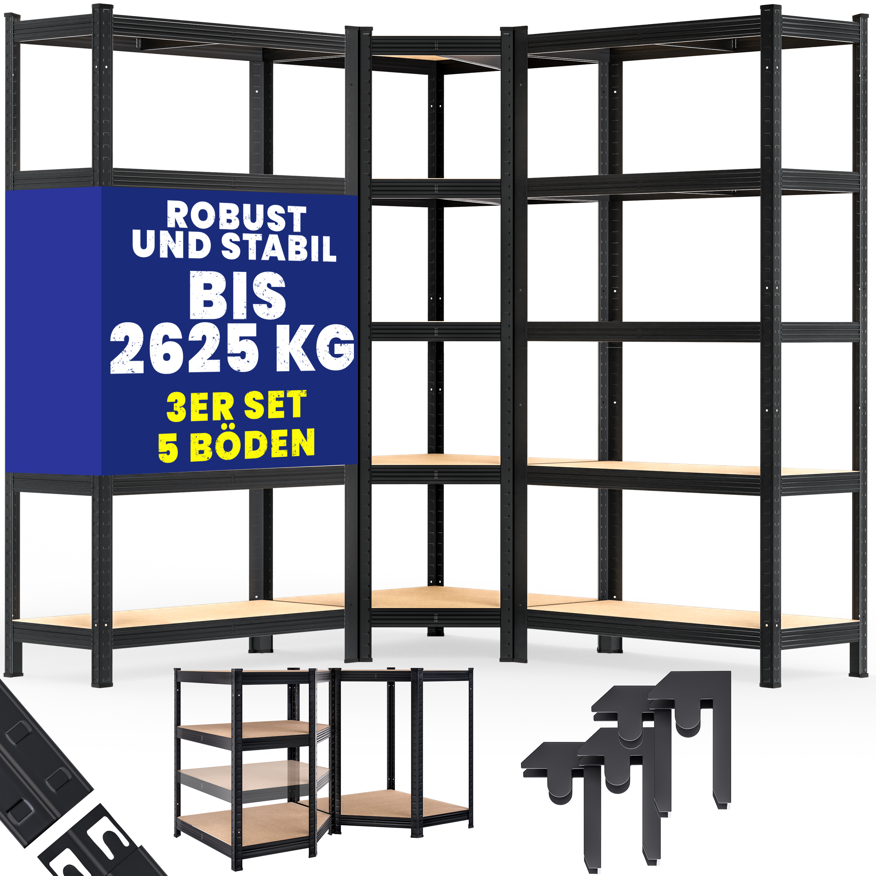 monzana Schwerlast- und Eckregal 3er-Set Schwarz je 875kg – Bild 3