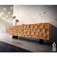 Lowboard Solu 175 cm Akazie Natur 2 Türen 2 Schübe Fuß schwebend Metall Schwarz 3D-Front