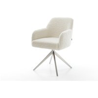 Drehstuhl Greg-Flex Teddystoff Beige Kreuzgestell breit Edelstahl 360 drehbar Wippfunktion Taschenfederkern
