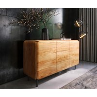 Sideboard Shavani 145 cm Akazie Natur 2 Türen 3 Schubladen Rundfuß Metall Schwarz
