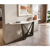 Konsolentisch Edge Polygonal 180x50 cm Keramik Calacatta Luxe Weiß-Gold-Grau Spios Metall Effektfinish Titan