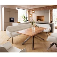 Esszimmerbank Taya-Flex 285x190 cm Bouclé Creme-Weiß Kreuzgestell kantig Graphit Taschenfederkern Rechts